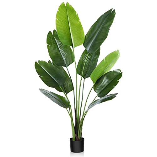 CROSOFMI Planta Artificial Ave del Paraíso 150 cm Palmera Tropical Falsa con 10 Hojas, Plantas Artificiales Maceta para Interior Exterior Casa Hogar Oficina Jardín Decoración Moderna（1 Pack）