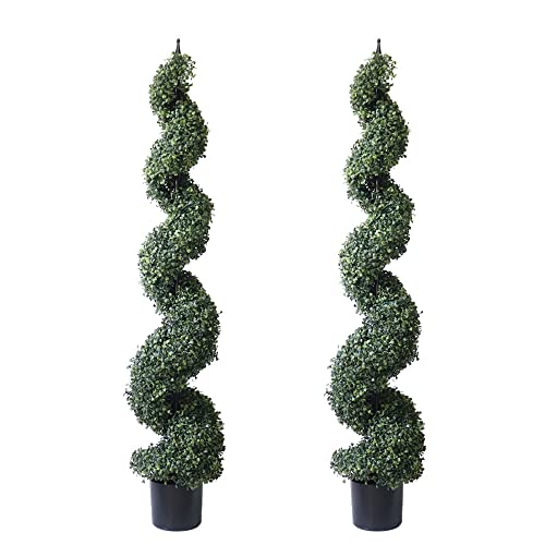 Árbol artificial de boj en espiral de 5 pies en maceta de plástico para uso en interiores y exteriores por All Seasons Green (2 unidades)