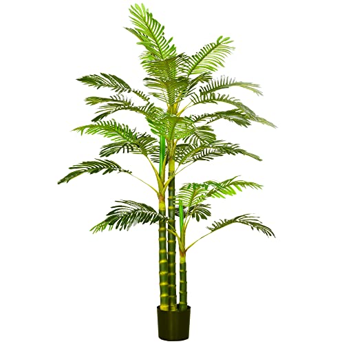 HOMCOM Planta Artificial Palmera Areca Grande 190 cm con Maceta y 30 Hojas Decoración para Interior y Exterior Salón Oficina Balcón Ø19,5x190 cm Verde