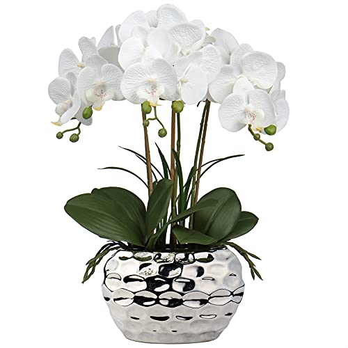Planta Artificial orquídeas Decorativas como Flores Reales Ligero Maceta de cerámica decoración de Mesa alféizar de Ventana Altura 44 cm Blanco