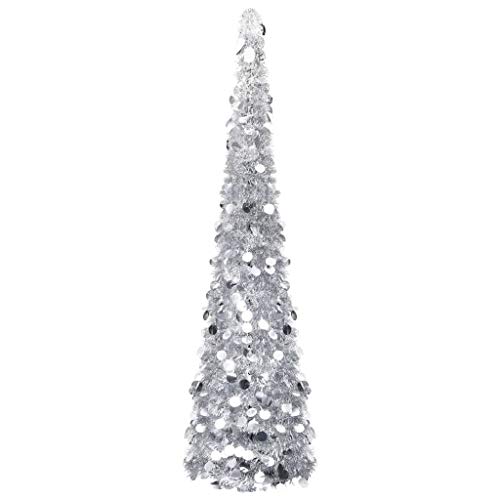 Cikonielf Árbol de Navidad Artificial Plateado, 150cm, Árbol de Navidad Brillante Plegable, Decoración Navidad para Interior y Exterior