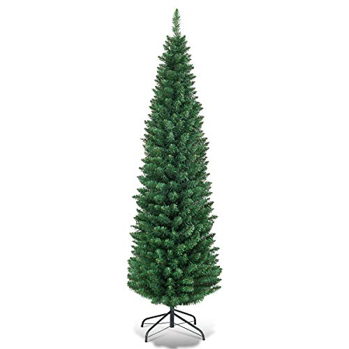 COSTWAY 150 cm Árbol de Navidad Artificial, Agujas en PVC, Estructura con Bisagras y Base de Metal Resistente, 220 Ramas, Árbol de Navidad Slim/ Estrecho, CasaTiendas Verde