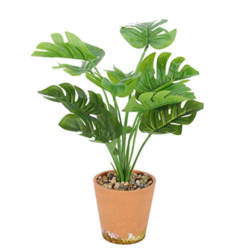 DWANCE Macetas Plantas Artificiales Monstera Hoja de Palmera Tropical Planta Artificial con Plantas Artificiales en Maceta Utilizado para La Decoración del Balcón de la Oficina del Jardín del Hogar