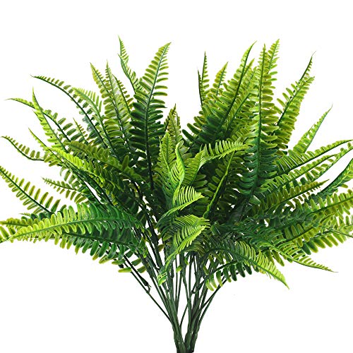 HUAESIN 4pcs Planta Artificial Exterior Resistente UV Rama de Boston de Helecho Artificial Decorativa Verde Flores de Plastico Arbusto para Jardinera Patio Boda Jarrones Hogar Jardín Granja 40cm