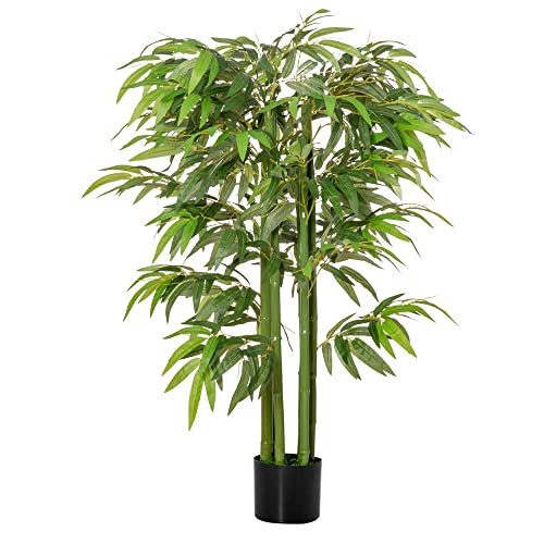HOMCOM Bambú Artificial 140 cm con Maceta y Cañas Realistas Árbol Sintético Interior para Decoración de Hogar Oficina Exterior Verde