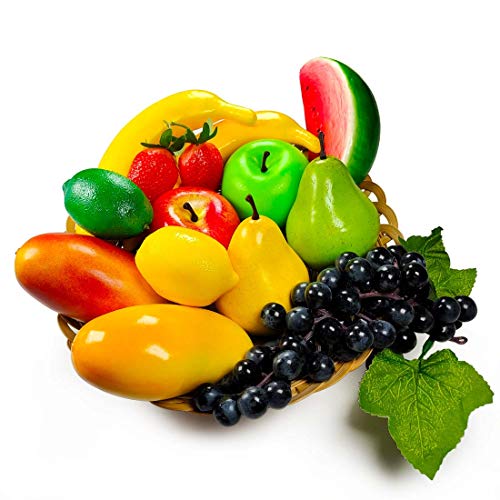 Paquete de frutas artificiales, frutas falsas para decoración del hogar, decoración de fiestas navideñas, modelo de frutas para sesión de fotos, fresa falsa, mango, plátanos. Total 14 piezas / juego