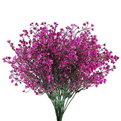 HUAESIN 4pcs Ramo de Flores Artificiales Decoracion Jarrones Flor Plastico Pequeña Mimbre Moradas Planta Artificial Exterior Interior Rama de Arbusto Narciso para Macata Cesta Balcon Mesa Fucsia Boda