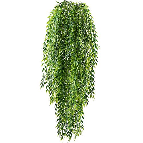HUAESIN Planta Artificial Enredadera Plastico 2pcs Verde Planta Trepadora Artificial Hiedra Colgante 94cm Sauce Hoja Guirnalda Vid para Habitacion Exterior Interior Pared Hogar Porche Decoración