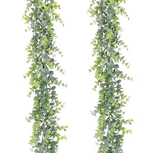 YQing 2 Piezas Eucalipto Artificial Guirnalda, Hojas de eucalipto Eucalyptus Guirnaldas Seda Hojas Vines Artificiales Planta Decoracion Boda Fondo Pared Decoración
