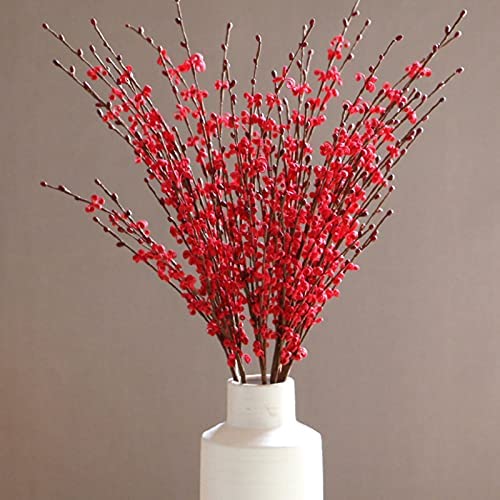 SLFYEE 5pcs Flores Artificiales Decoracion Rojas Largo 75cm Falsa Planta Artificial Rama Decorativa Arbusto de Plastico para Exterior Interior Jarrones Boda Fiesta Arbol