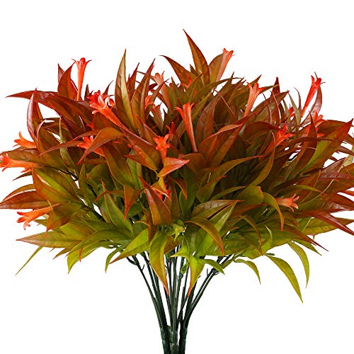 HUAESIN 4pcs Flores Artificiales Exterior Jardinera 33cm Hojas de Helecho Artificial Arbusto Rojas Plantas de Plastico Decorativas Pequeñas para Interior Jarrones Hogar Porche Baño Boda Mesa Balcon