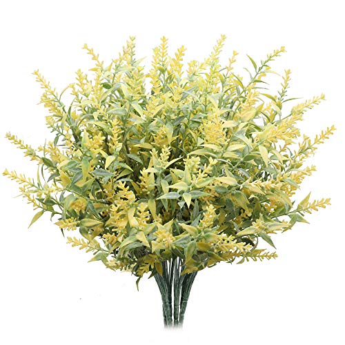 Derbway Actualizado Lavanda Artificial, 4PCS Ramo de Flores de Lavanda para Decoración de Planta Patio Jardín Hogar Oficina del Banquete Boda (Amarillo)