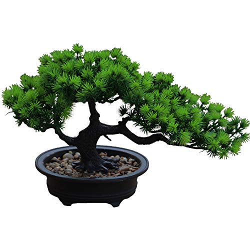 Aisamco Artificial Bonsai Tree Fake Plant Decoration Plantas Artificiales en macetas de la casa Japanese Pine Bonsai Plant 19 cm de Altura 34 cm de Ancho para la decoración del hogar Escritorio