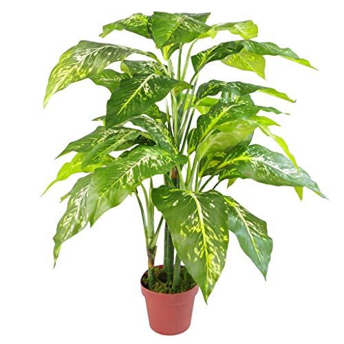 Árbol de aglaonema de Zorro Grande (Hoja perenne) Árbol Artificial con Maceta de plástico Liso, Verde y Negro