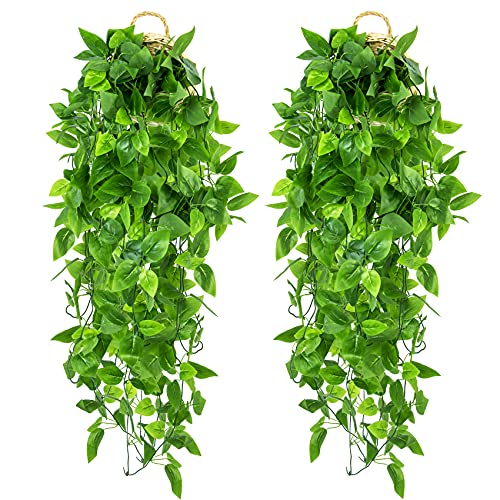 2 Piezas Plantas Colgantes Artificiales de Hiedra Falsa, Plantas Artificiales Colgantes de Plástico, Fiestas, Cafés, Decoración de Plantas Verdes Interiores Exteriores.