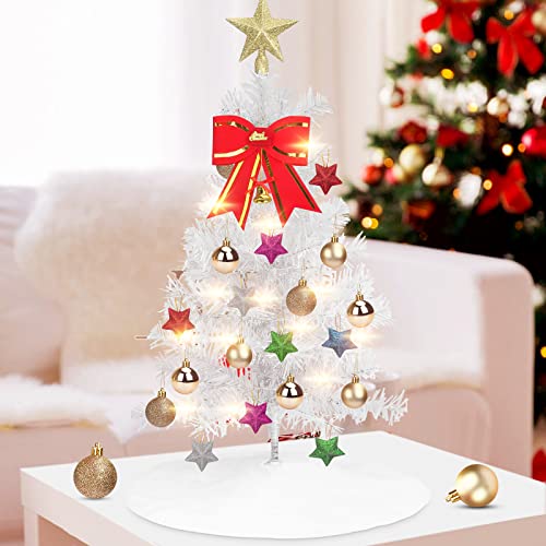 Oryidr Arbol De Navidad Pequeñ,60Cm ÁRbol De Navidad Artificial,Mini ÁRbol Navidad Con Luces Led Y Adornos Decoracion Navidad,Decoracion Navidad Hogar Blanco