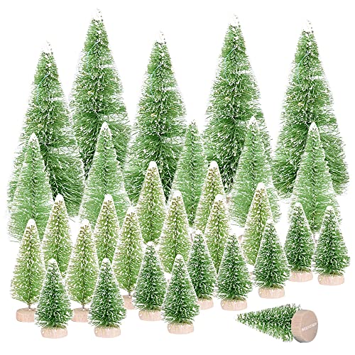MEJOSER 30pcs Mini árbol de Navidad Pequeño Artificial en Miniatura Nevado Pino Cedro de Sisal Altura 12,5cm 8,5cm 6,5cm 4,5cm Decoración Fiesta Navidad Adornos Navideños Manualidades Ornamentos