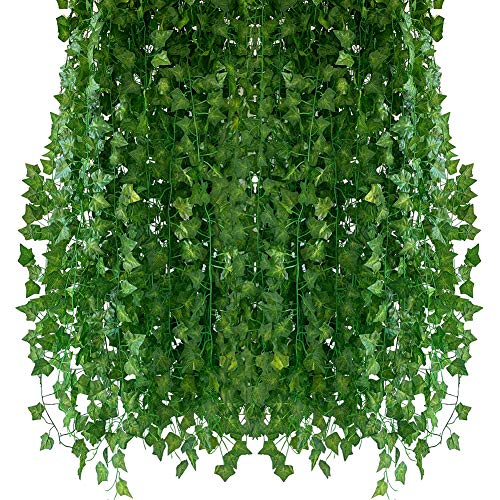 Homvik Plantas Hiedras Enredaderas Artificiales 24Pcsx2.2m Plantas Colgantes Artificiales Guirnalda para Decoración Exterior Boda Hogar Seto Jardín Escalera Ventana Balcón Valla Mesa Fiesta Interior
