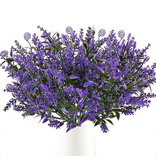 MIHOUNION Lavanda Planta Artificiales Flores de plastico Arbusto Artificial Plantas Artificiales para Exterior Interior jarrones Gancho Balcon decoración púrpura 4pcs
