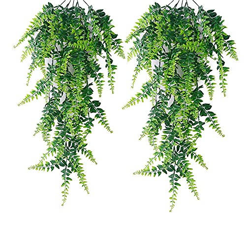 2 Piezas Artificial Helecho Colgante, Flores Vine Plantas, Artificiales Plantas Colgantes, Realista, Duradero, Sin Mantenimiento, para Interior y Exterior, Balcón, Decoración de Boda o Jardín