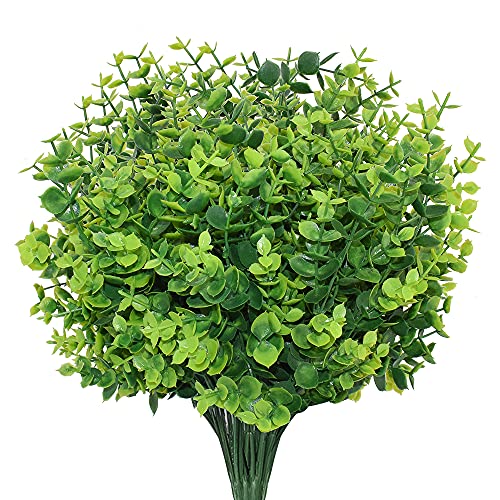 Boic 10 pcs Plantas Verdes Artificial Hojas Arbusto para Exterior, Artificiales Decoracion Plastico Plantas Verde para Decoración de Fiestas, Bodas, Jardín, Hogar, Oficina, Casas